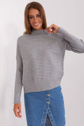 Pull femme Chandail AT tricot texture gris clair manches longues col montant côtelé style décontracté