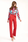 Pantalon femme taille haute rouge corail jambes larges chic élégant bureau confort tendance