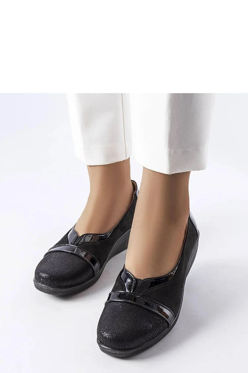 Chaussures Basses pour Femmes élégantes en Cuir Verni noir talon compensé style décontracté occasion quotidienne Sundown
