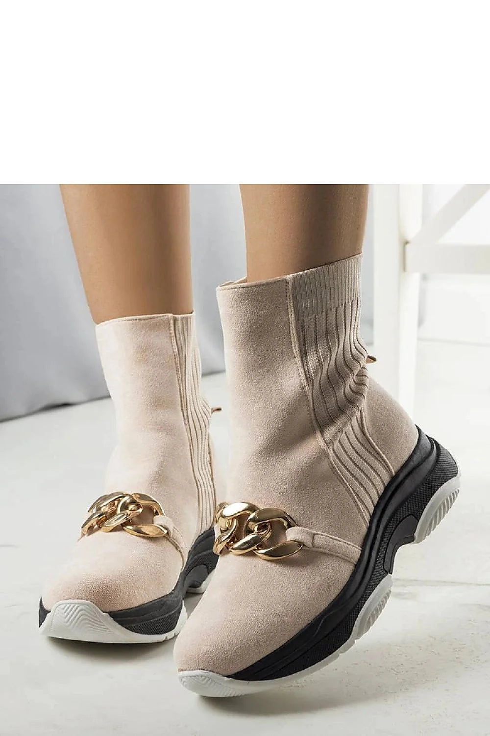 bottes montantes Solea beige suédine stretch col côtelé cheville chaîne dorée semelle bicolore plateforme noire blanche fourrée confortable urbaine chic
