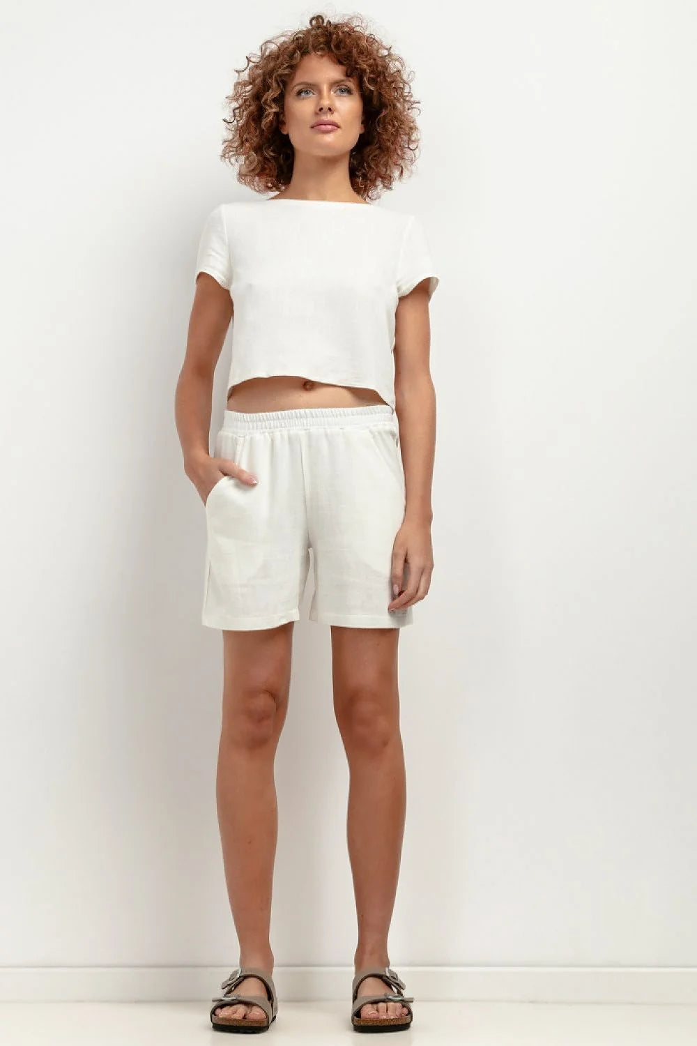 Ensemble Tessita Femme Short Top Linen Viscose Off-White Casual Summer Beach Outfit Pockets Comfort