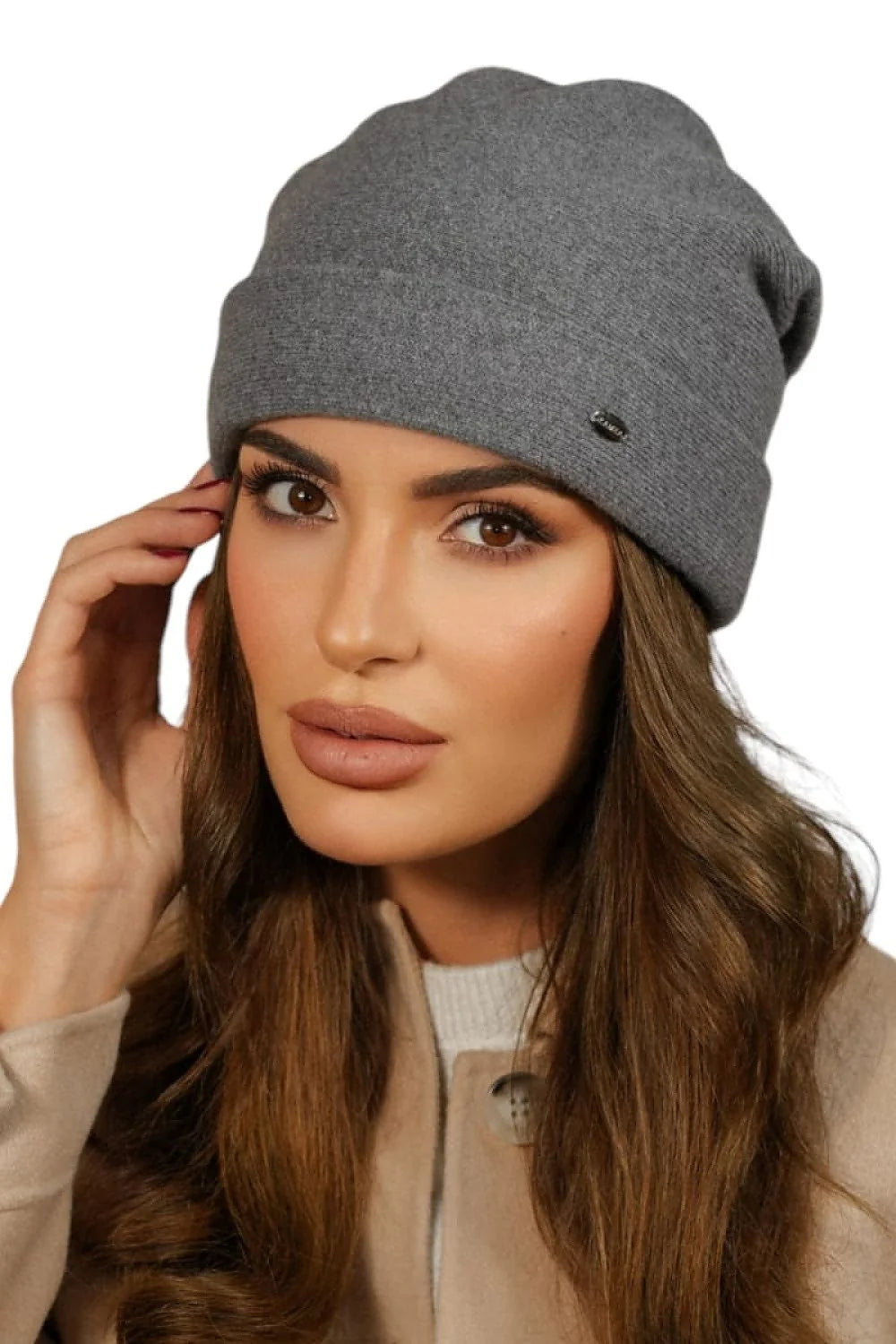 Bonnet en laine Kamea pour femmes, gris foncé, style élégant, coupe ample, conforturable, accessoire mode hiver