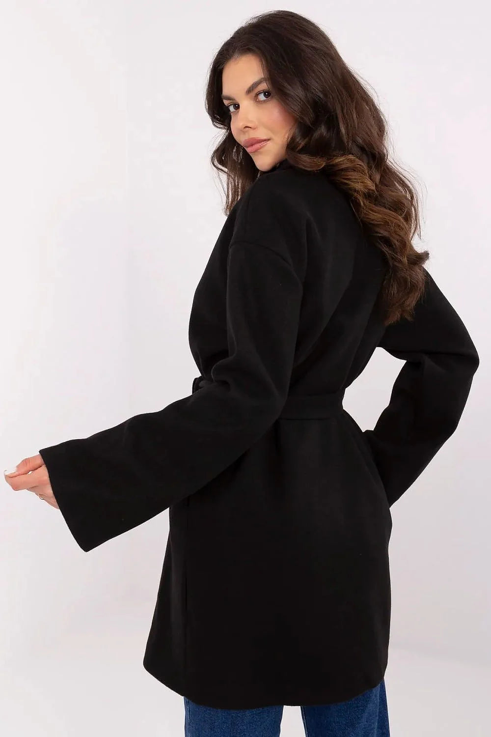 Manteau élégant transition pour femmes en polyester coupe classique col à revers ceinture broche métallique style polyvalent automne-hiver-printemps longueur courte confort durabilité