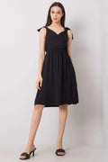 Robe classique élégante cache-coeur bretelles nouées viscose noire coupe évasée taille ajustable femme journée soirée