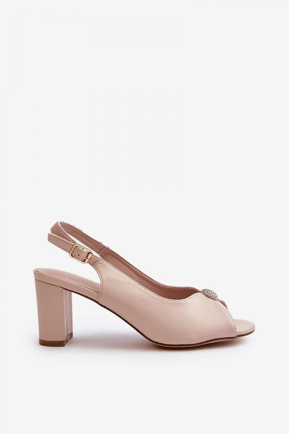 Sandales femmes slingback bride arrière boucle dorée peep-toe talon bloc 7cm cuir écologique beige nude occasion spéciale summer shoes