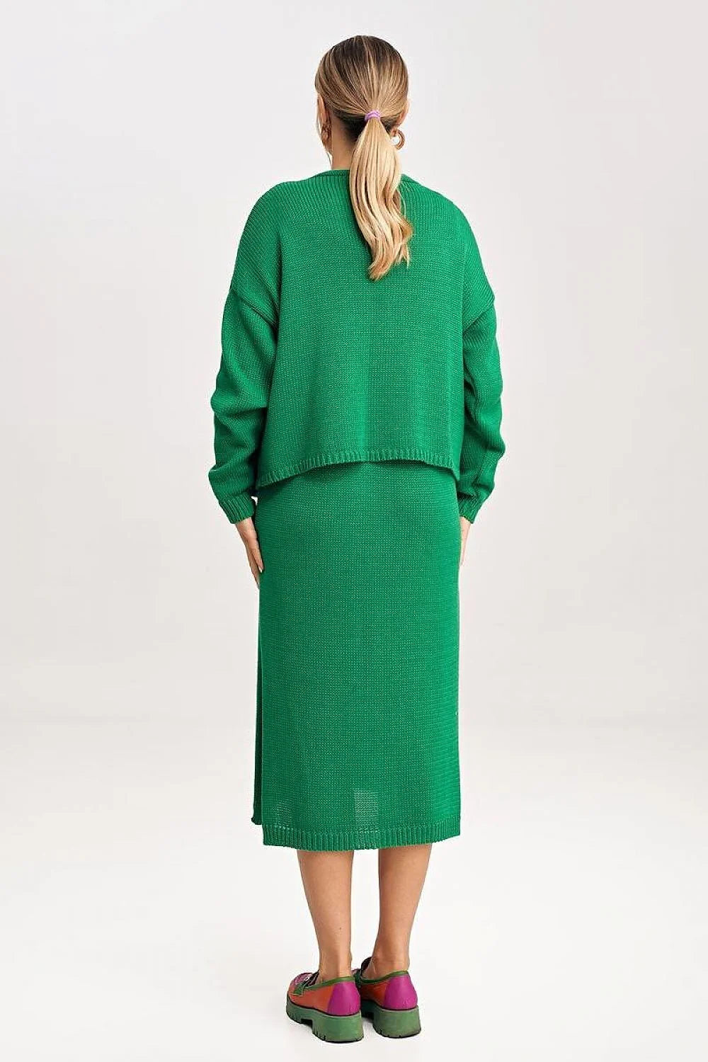Ensemble Figl trois pièces moderne audacieux robe cardigan mocassins couleur vif femme style urbain