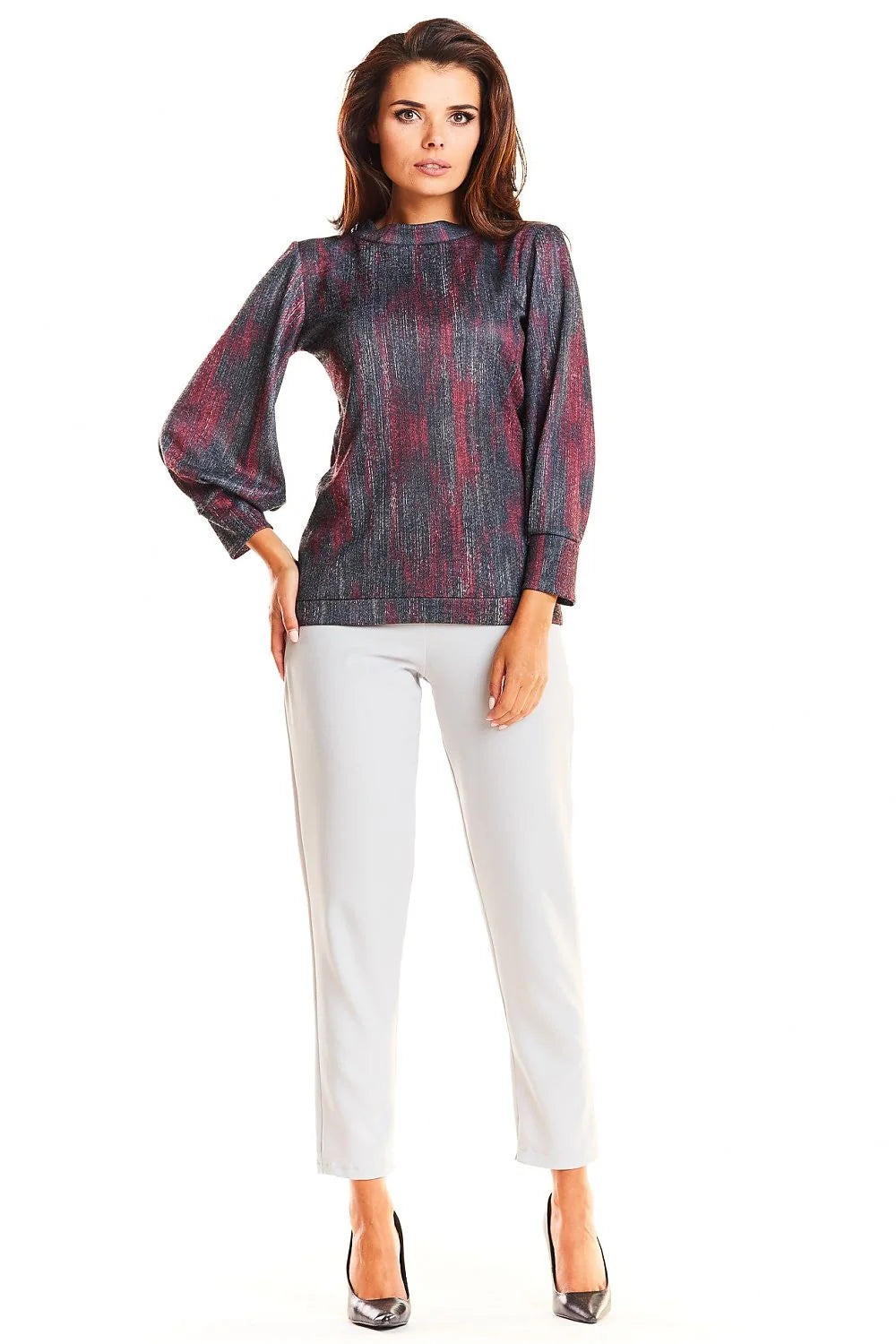 Haut élégant en tissu texturé à manches longues avec motif abstrait pour femme moderne chic