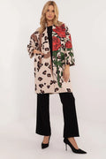 Manteau pour femme Italy Moda transitional longueur standard manches longues tissu léger automne-hiver printemps imprimé roses strass poches glissière