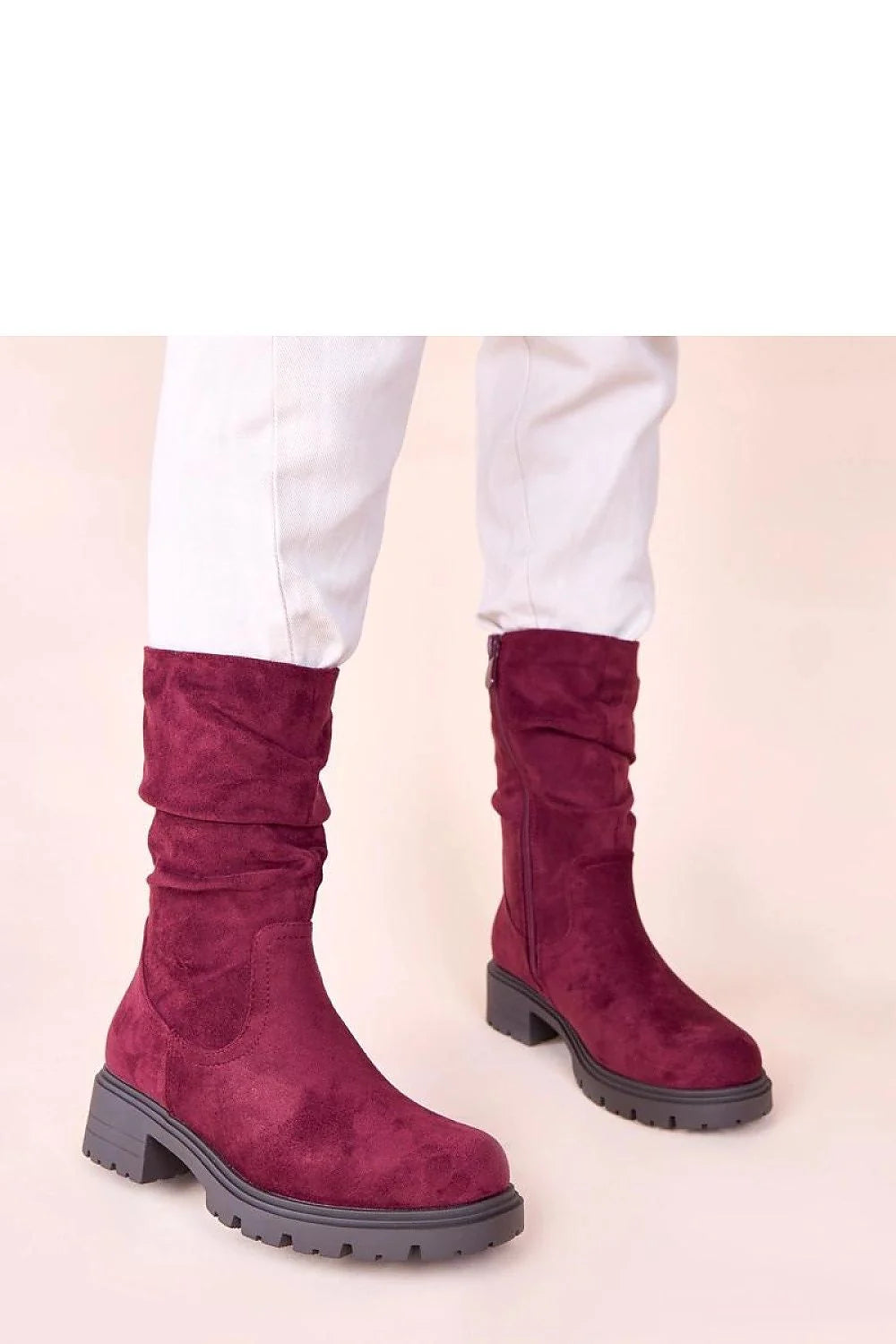 bottines bordeaux violine suédine empeigne froncée bout rond plateforme plissée semelle crantée talon bloc moyen fermeture zippée latérale confort Gemre