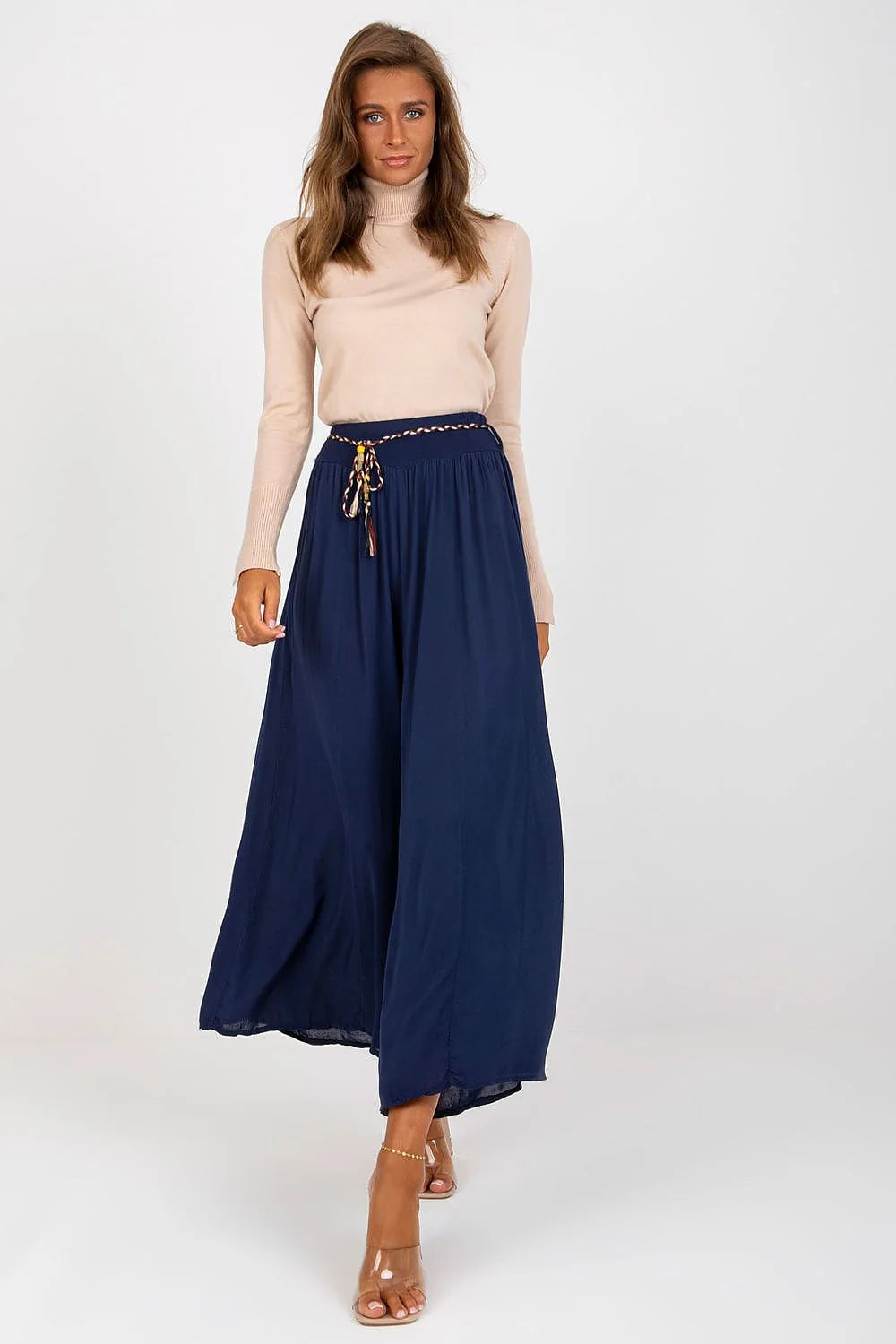 Pantalon femme Och Bella jambes larges ceinture élastique viscose 100% hanches taille ajustable style intemporel élégance féminine