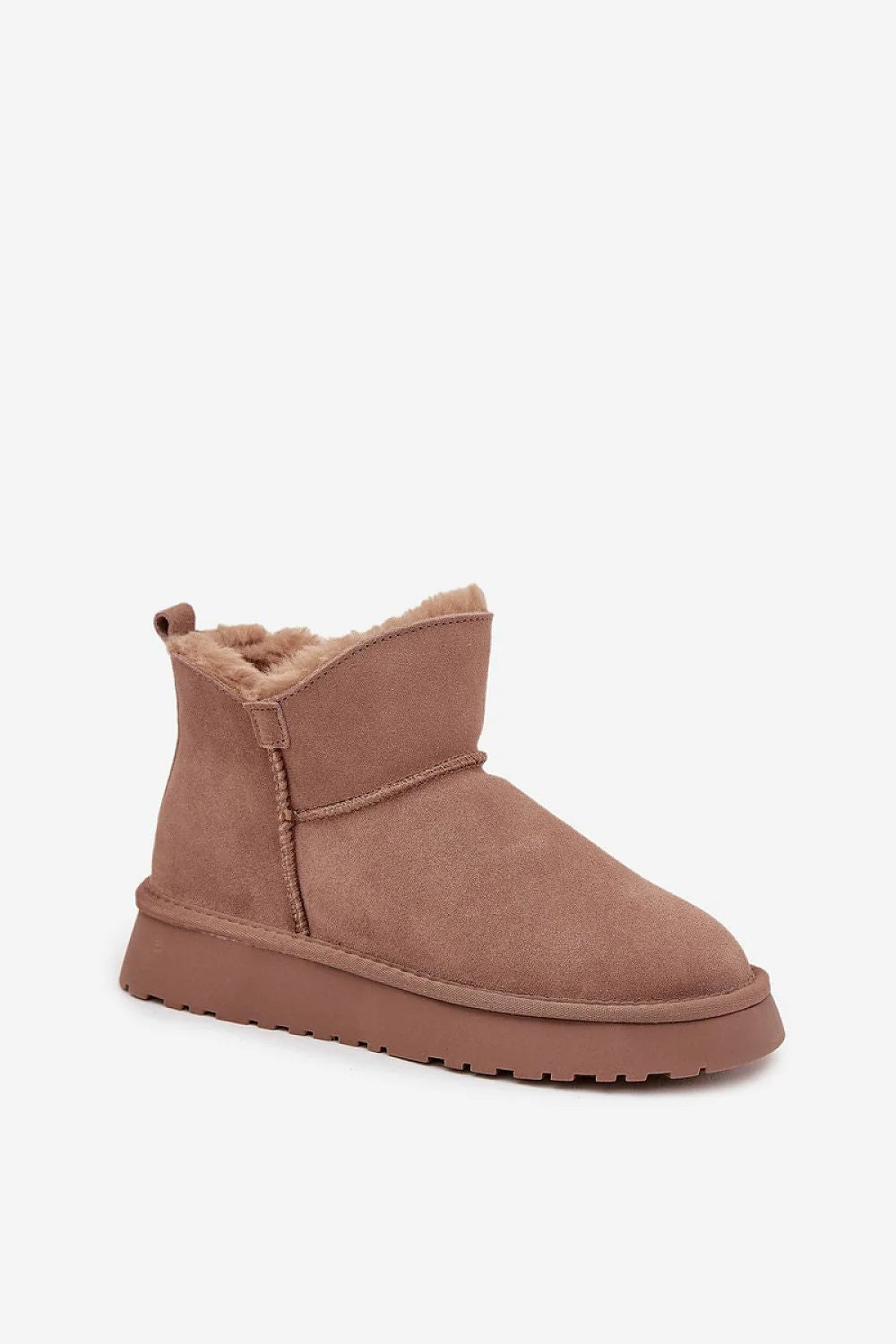 bottines femme cuir suédé taupe fourrées doublure fauxfourrure semelle caoutchouc antidérapante plateforme crantée cheville bout rond bride maintien confort chaleur
