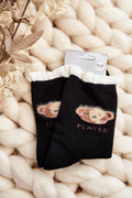 Chaussettes féminines chaudes design ours motif PLAYER coton élasthanne polyamide noires beige roses