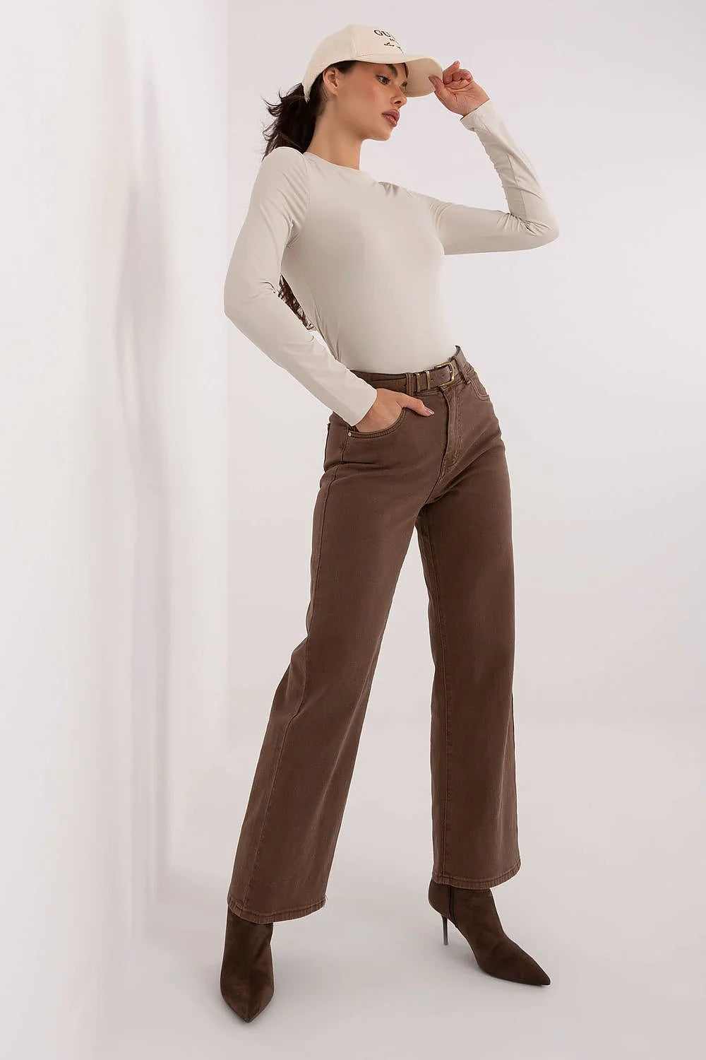 top femme manches longues slim col rond beige stone seconde peau jersey extensible maintien léger minimaliste intemporel