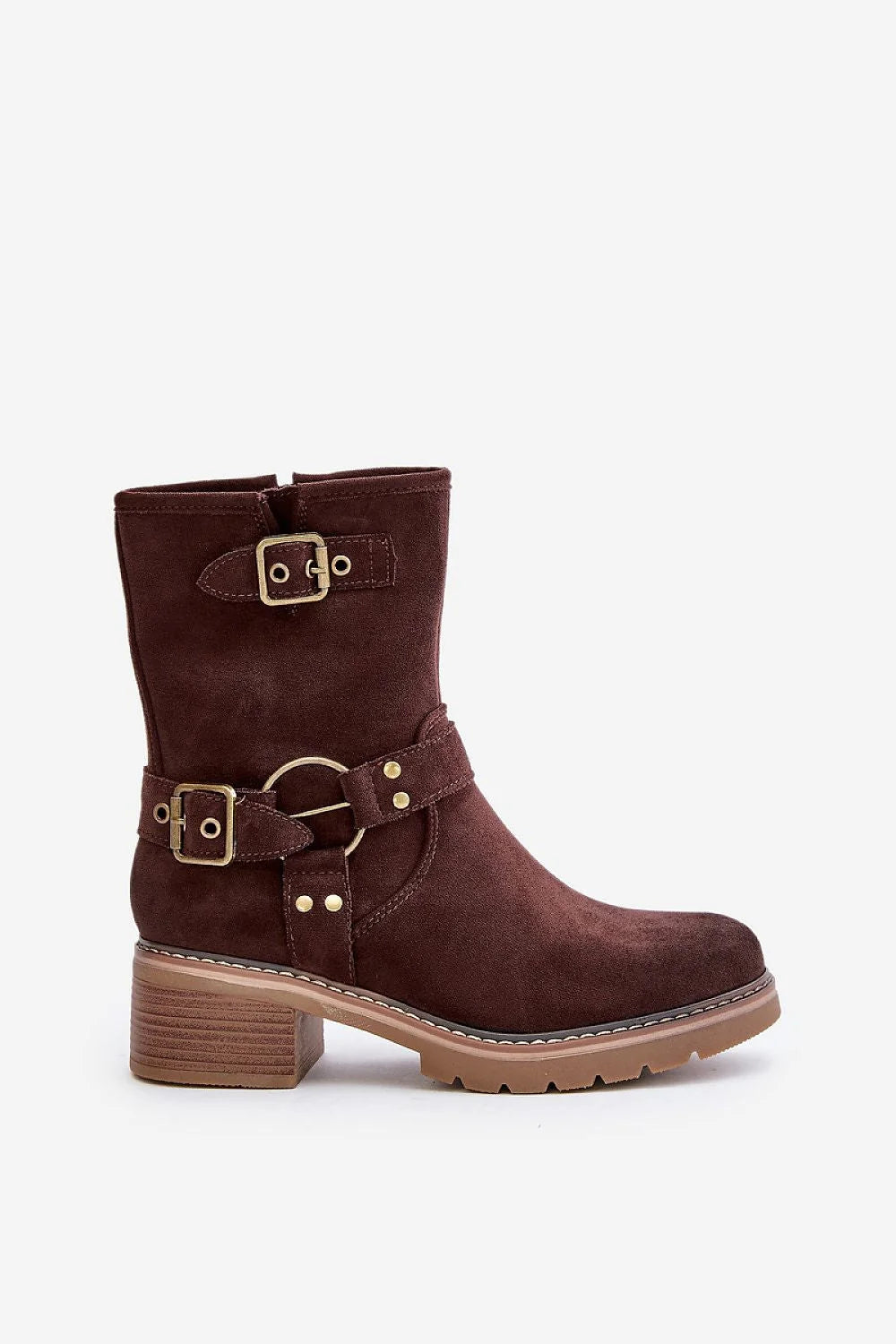 Bottes Step in style en suédine marron foncé, talon carré, style casual-chic, femme, éco-friendly, confortable, automne-hiver
