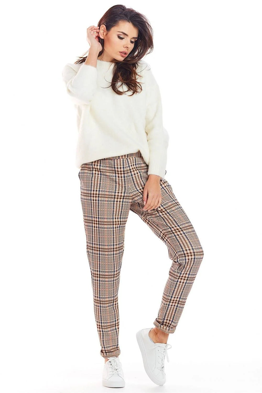 Pantalon femme à carreaux coton moderne élégance décontractée bureau urbain automne-hiver confort sûr