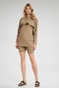 Ensemble femme coton élasthanne style décontracté élégant haut manches longues volants short tendance confortable