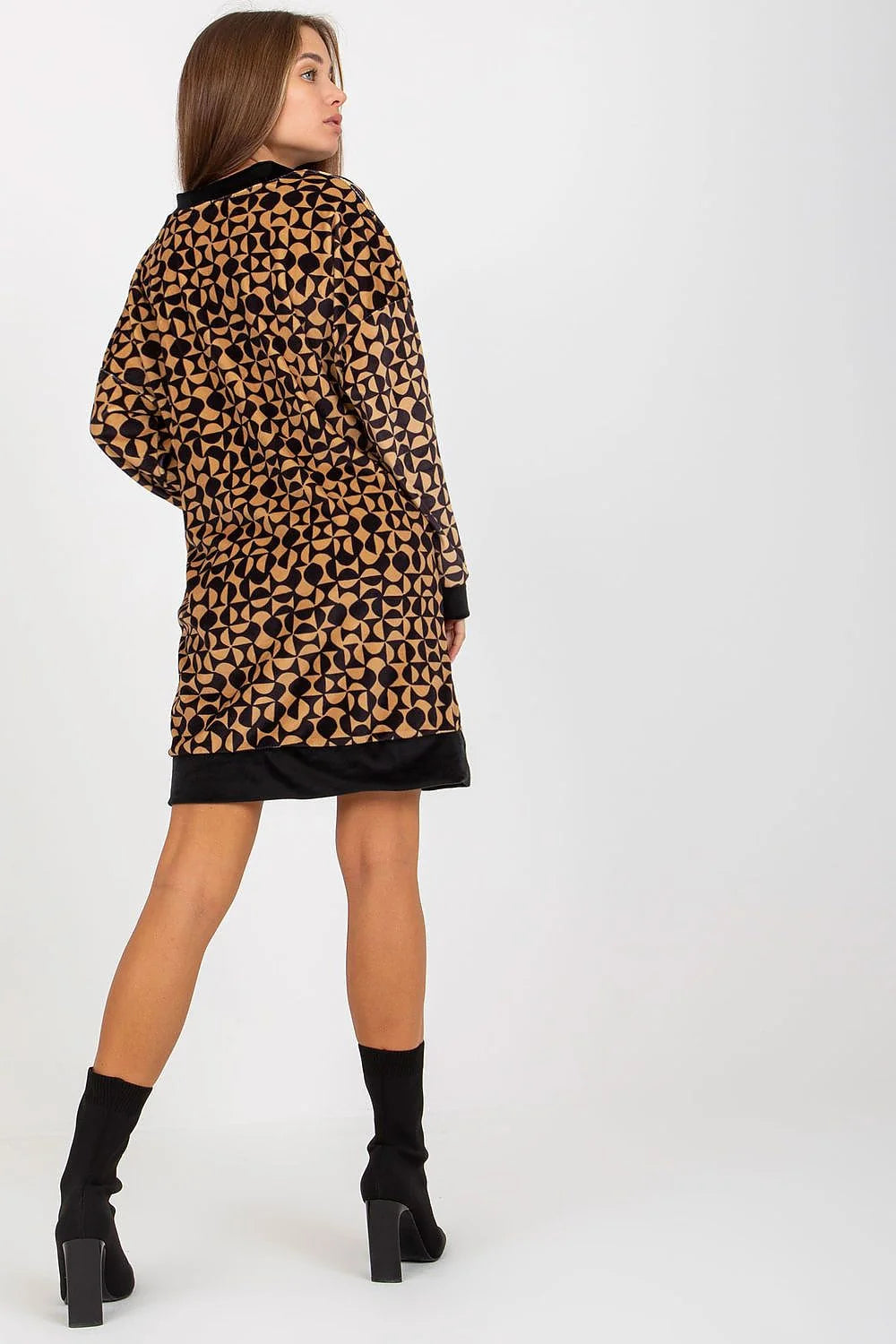 Robe de jour Rue Paris velours court manches longues encolure en V noir femme polyvalence