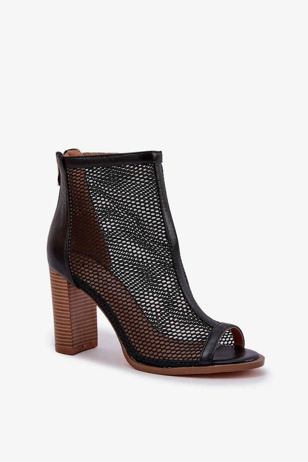 Sandales à talons hauts femmes maille noire design moderne avant-garde confortable summer shoes ouvertorteil fermeture éclair