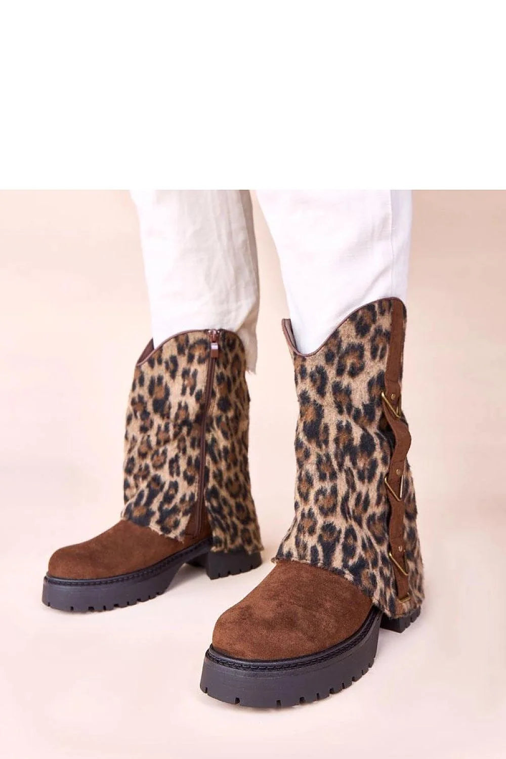 bottines brunes tige léopard retournée Kaylia Gemre cuir suédé écologique semelle plate confortables durables élégantes modernes