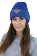 Bonnet femme Kamea en laine acrylique design moderne bleu vif coupe slouchy Étiquette cuir 1996