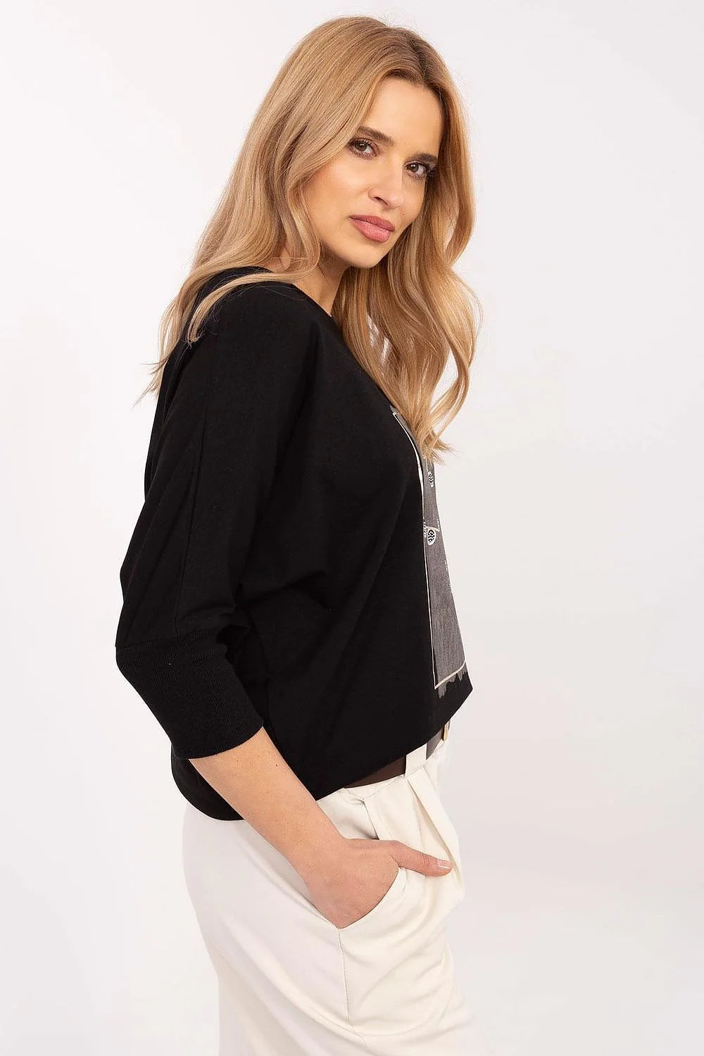 Chemisier moderne élégant semi-formel coton élasthanne manches longues coupe droite motifs abstraits strass femme