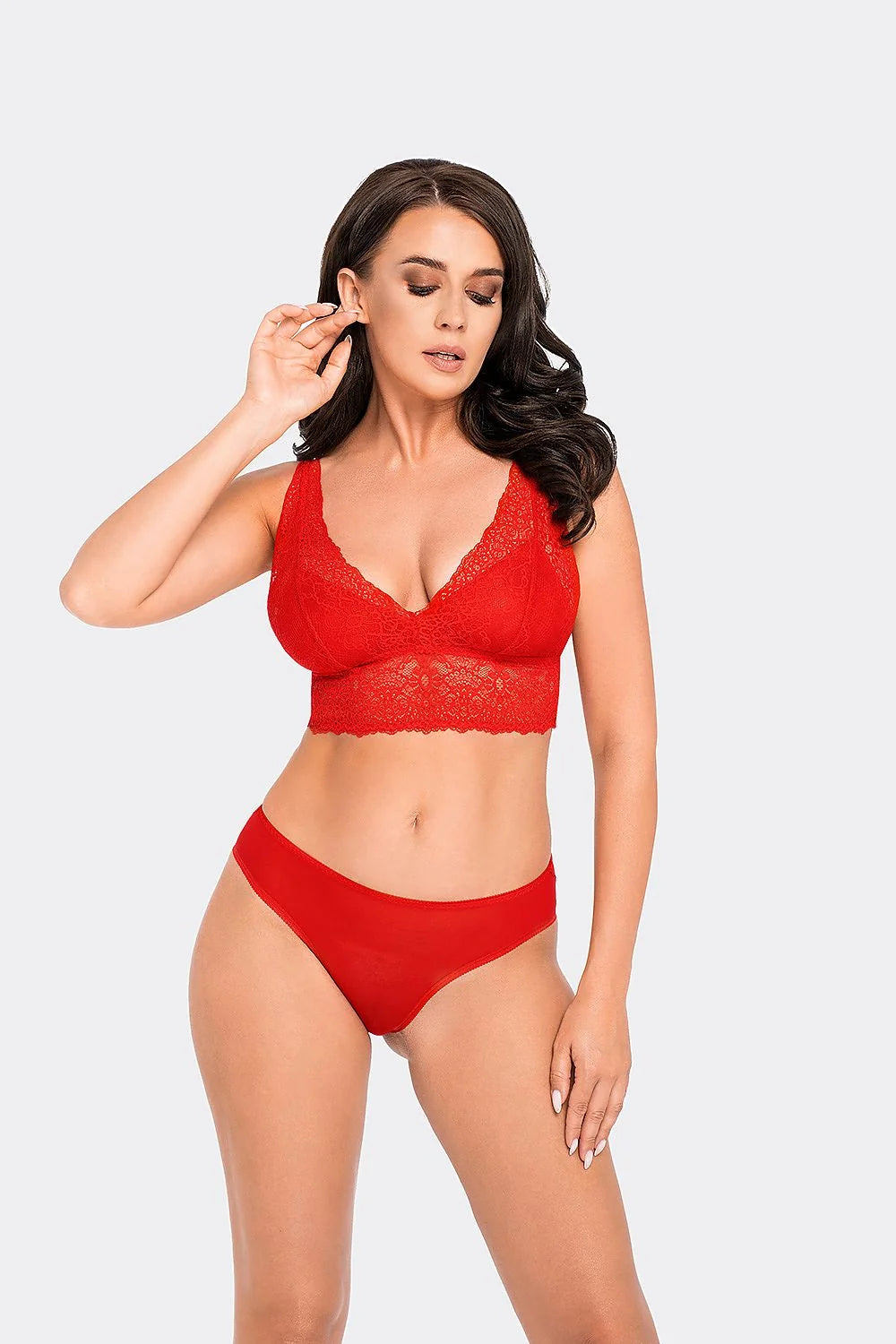 Ensemble de lingerie Babell rouge vif dentelle tulle soyeux féminin occasion spéciale confort quotidien