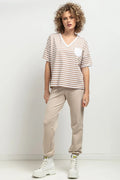 Chemisier Tessita rayé col V manches tombantes plis décoratifs blouse femme élégante décontractée occasion multiple