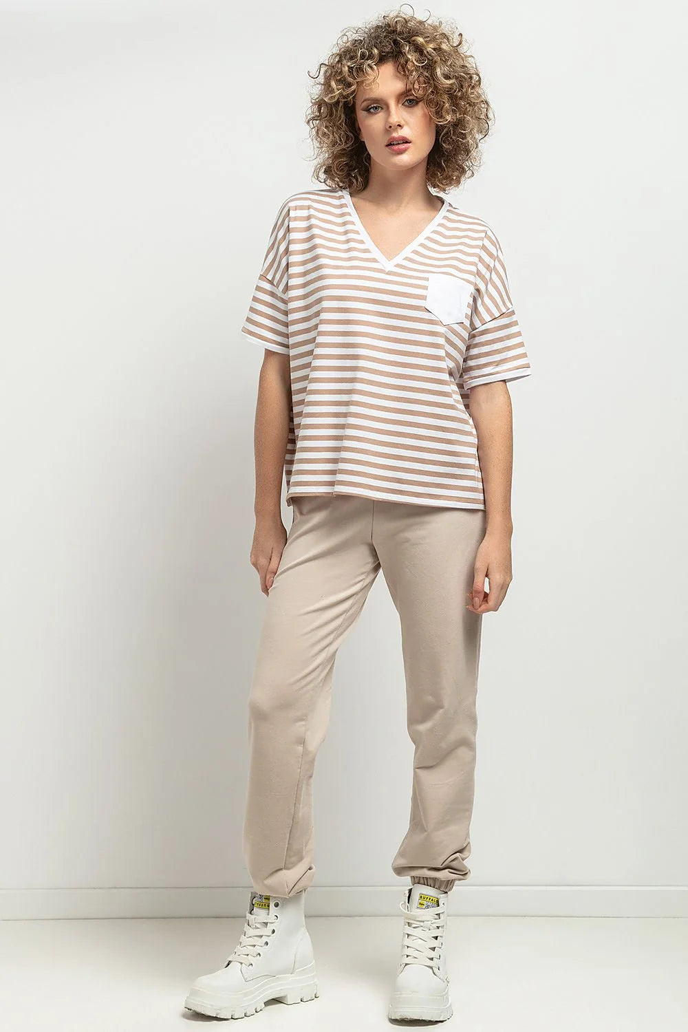 Chemisier Tessita rayé col V manches tombantes plis décoratifs blouse femme élégante décontractée occasion multiple