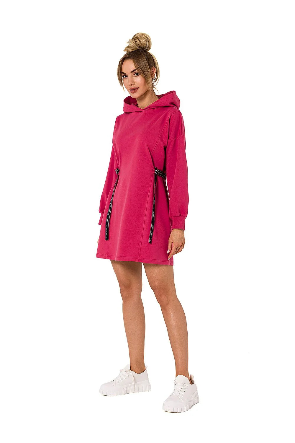 robe sweat capuche femme vert vif molleton doux coupe droite ample manches ballon poignets bords côtes cordon réglable taille