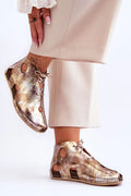 Sandales ouvertes femmes design moderne original marbré doré brun argenté cuir lisse lacets fermeture aeration