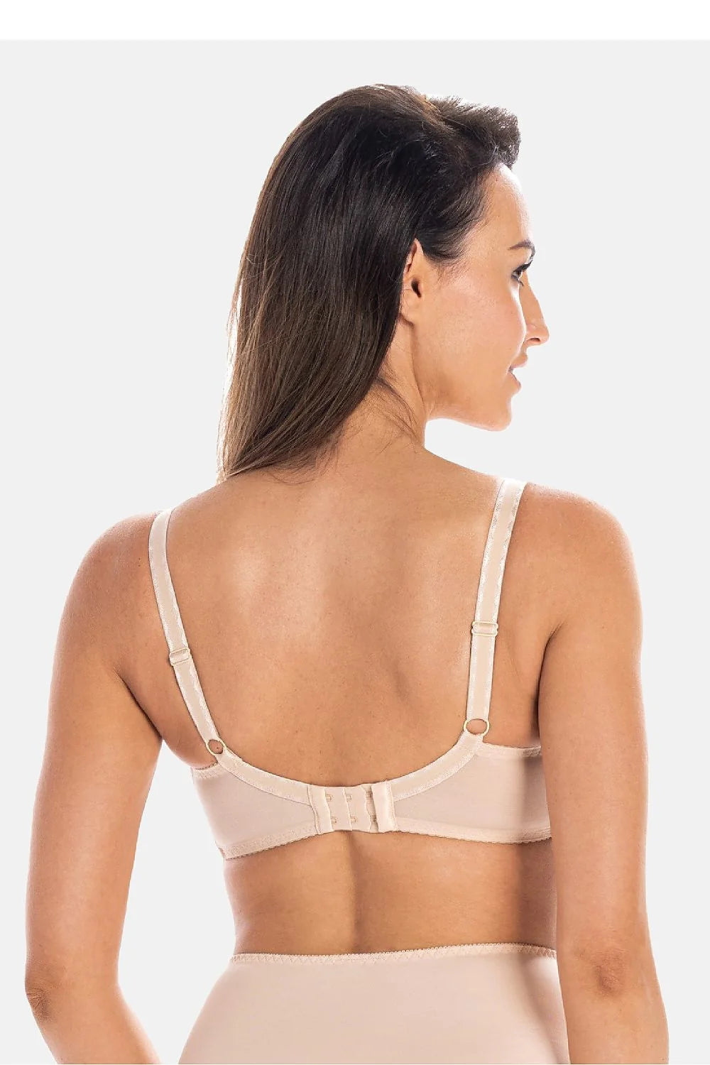 Soutien-gorge semi-rigide à armatures maille beige bretelles élargies ajustables nœud central tissu doux polyamide élasthanne femmes