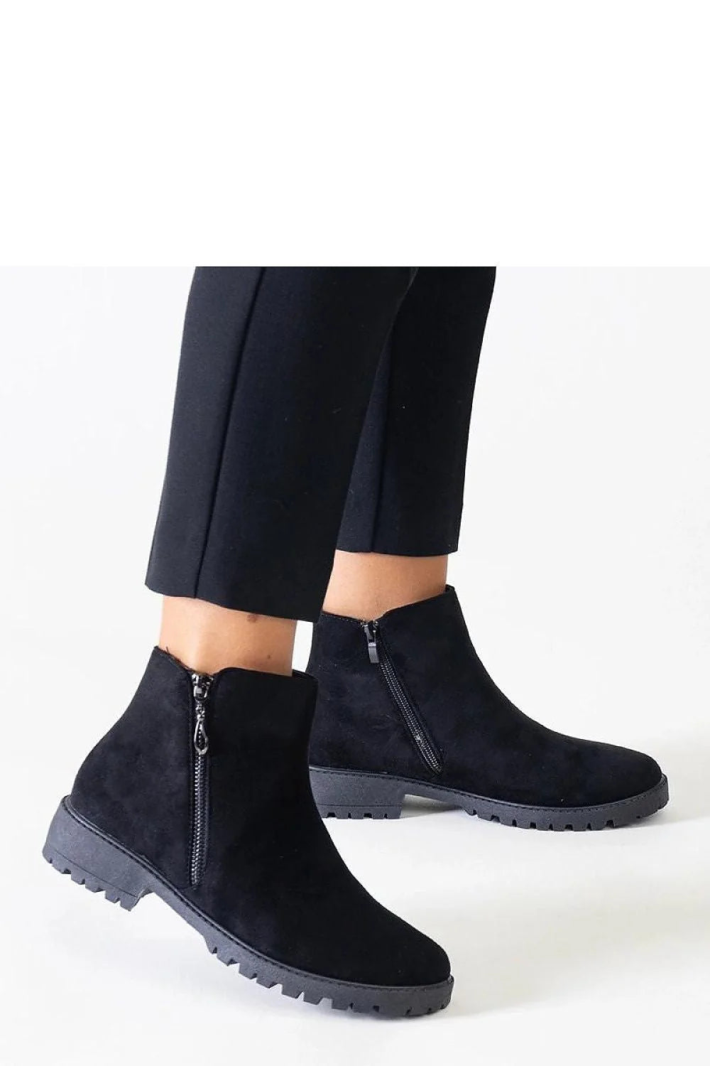 Bottines femmes design moderne épuré suédine noire cheville talon plat fermeture éclair occasion quotidienne semi-formelle automne-hiver