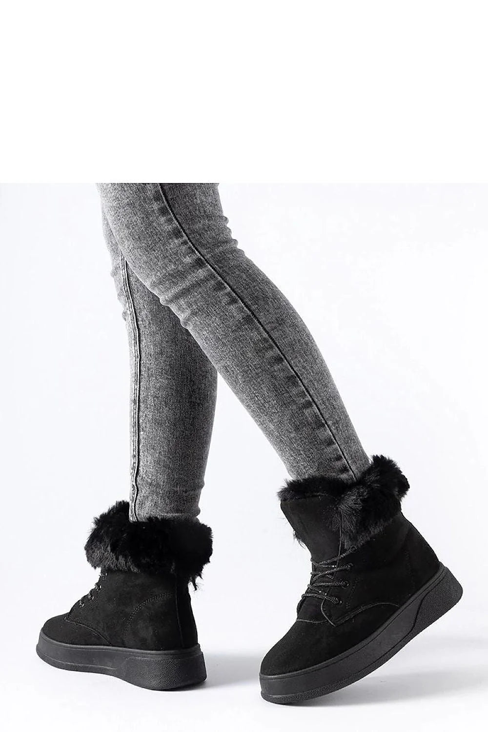 Bottines femme suédine noire hiver fourrure synthétique élégantes confortables casual modernes lacets montantes tendance