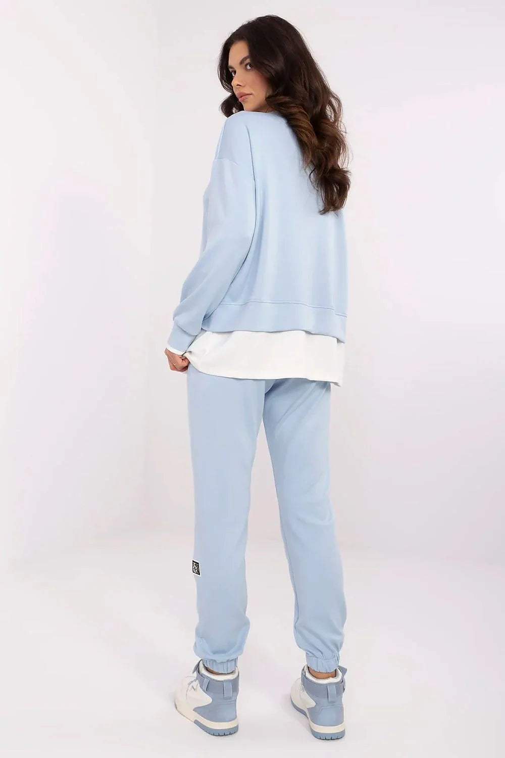 Ensemble de survêtement pour femme style décontracté manches longues contrasté bleu clair baskets tendance