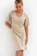 Chemise de nuit Cana élégante en viscose et lin manches courtes encolure large femme