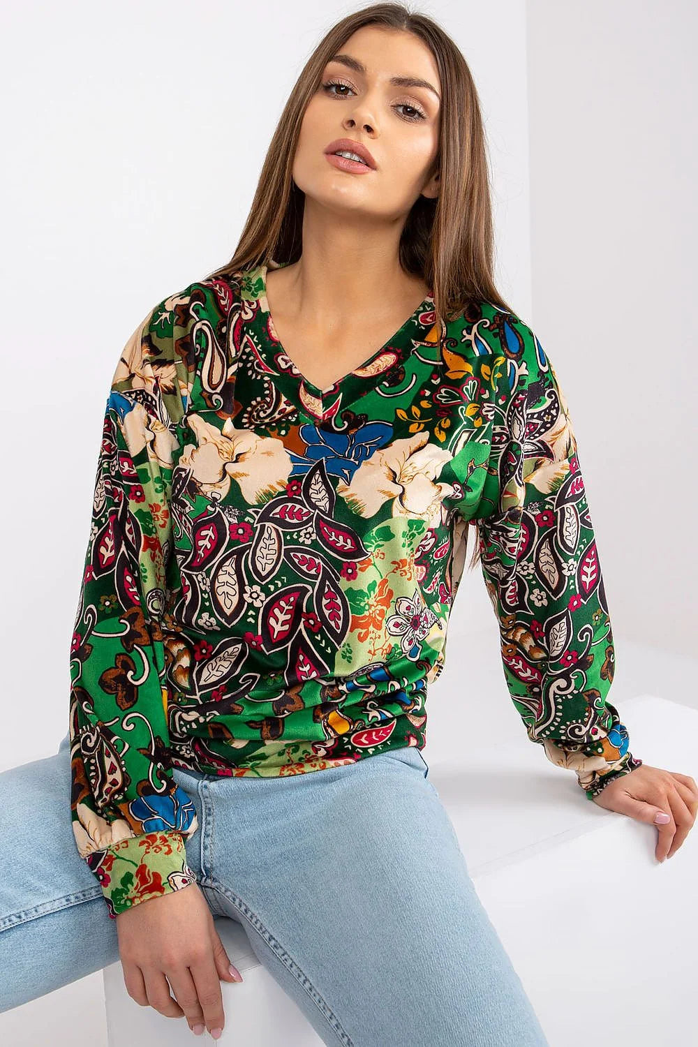 Chemisier femme polyester ample bohème manches longues motifs floraux colorés style décontracté élégant moderne