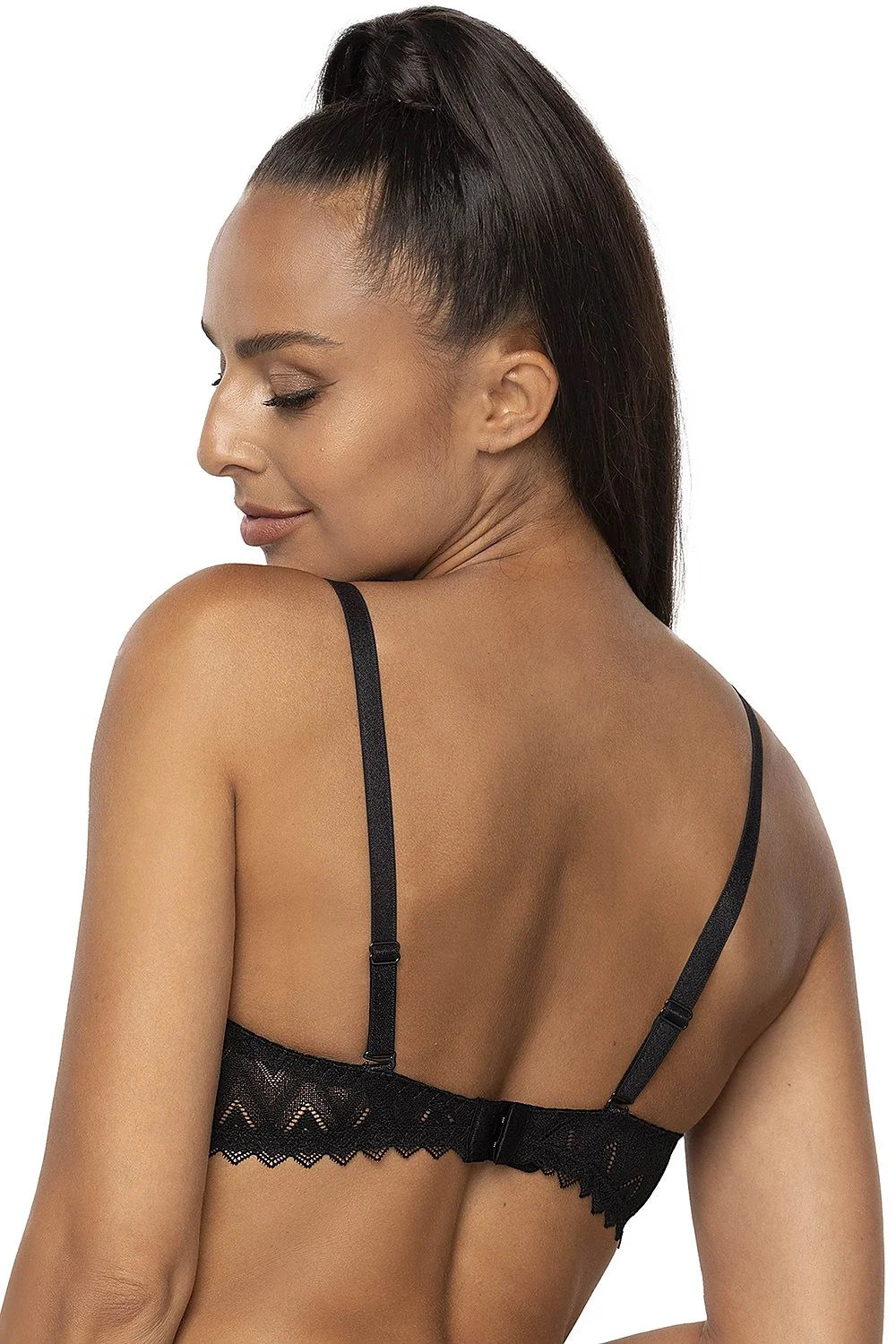 Soutien-gorge push-up noir à dentelle microfibre femme maintien subtil bretelles ajustables fermure dos noire