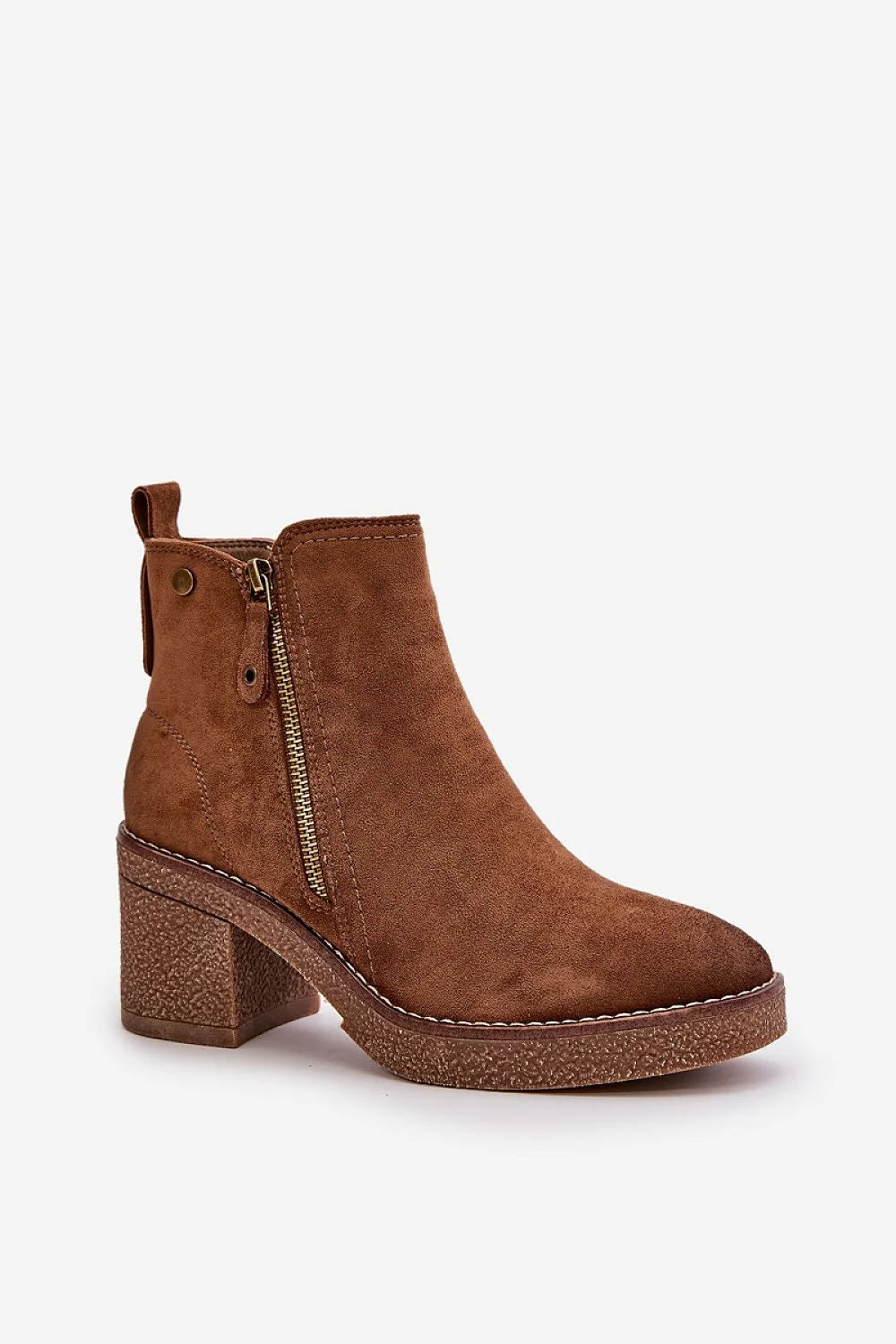 Bottes à talons épaisses en suédine marron pour femmes, style automne-hiver, fermeture éclair latérale, doublure fourrure, confortable et élégant