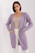 Cardigan pour femme en tissu doux couleur lavande style décontracté manches longues poches intégrées longueur midi