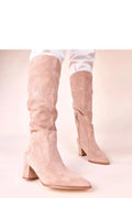 bottes hautes femme beige suédine talon bloc 6cm tige 38cm bout pointu froncée fermeture éclair intérieure confortable écoresponsable Gemre Shane