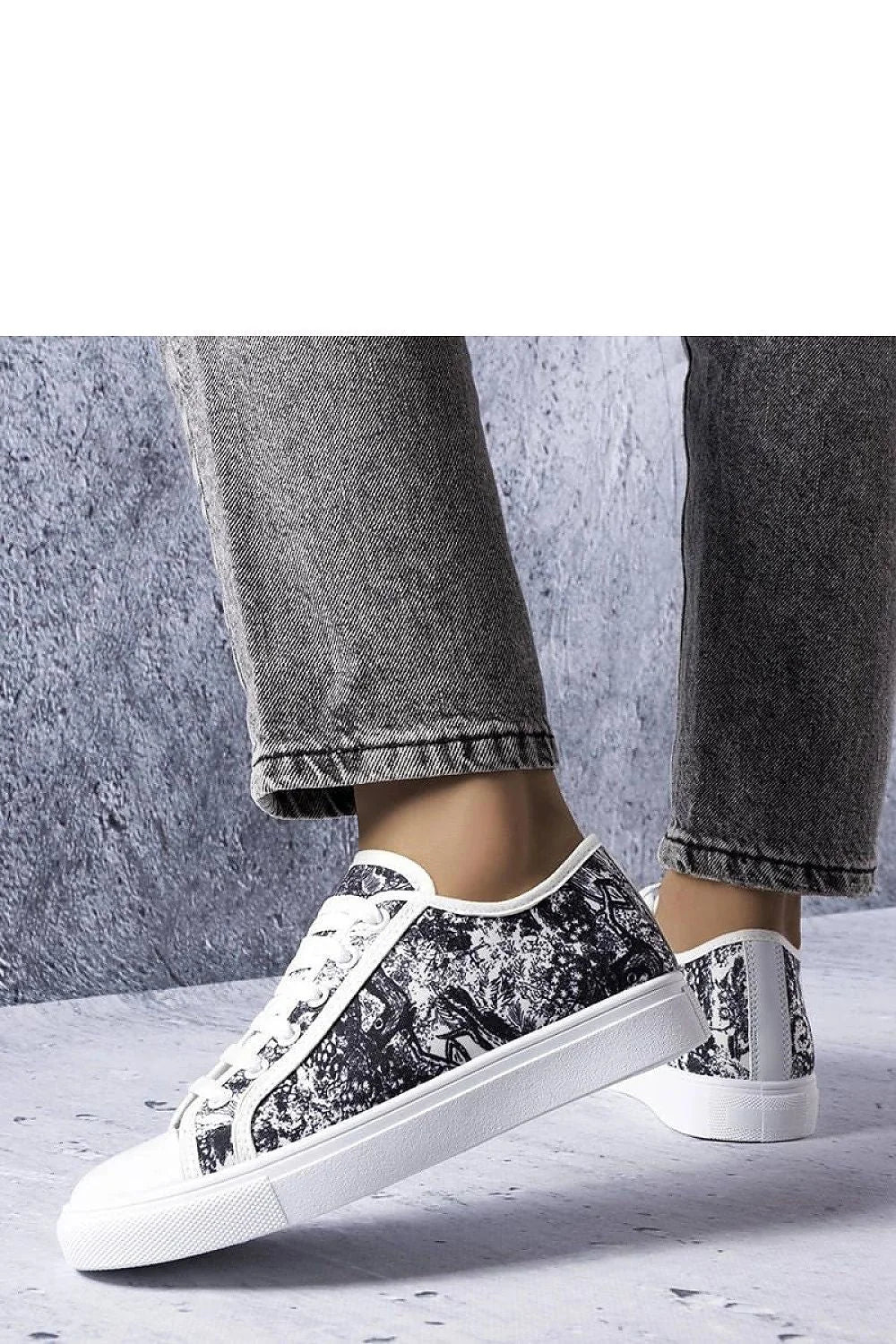 baskets femmes sneakers marbrées noir blanc urbain casual basses toile plateforme semelle caoutchouc embout rond renforcé lacets coton confort maintien