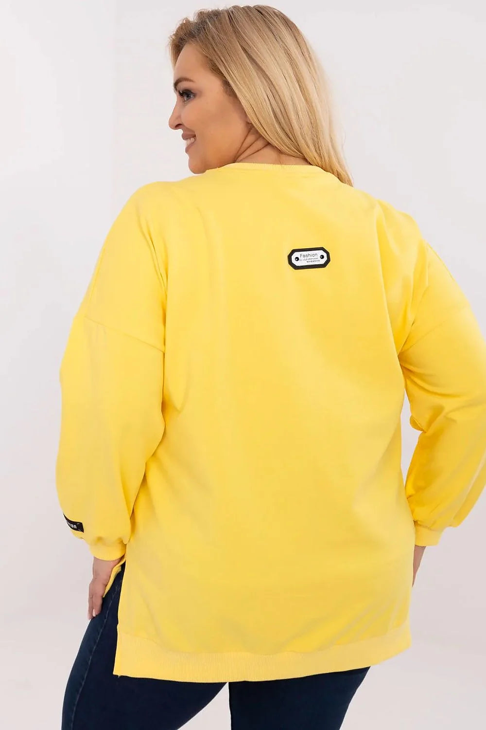 pull femme grande taille oversize coupe ample col rond manches ballon longues poignets côtelés molletonné doux jaune vif