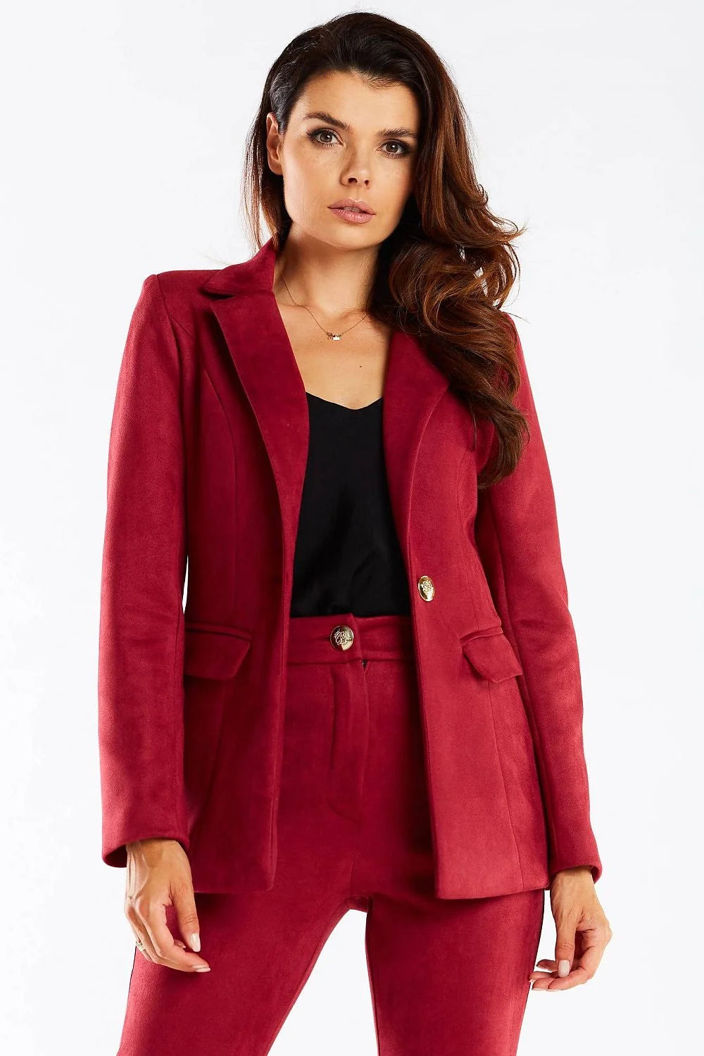 Blazer femme élégant coupe structurée style classique bouton doré col châle polyester élasthanne taille ajustable veste professionnelle
