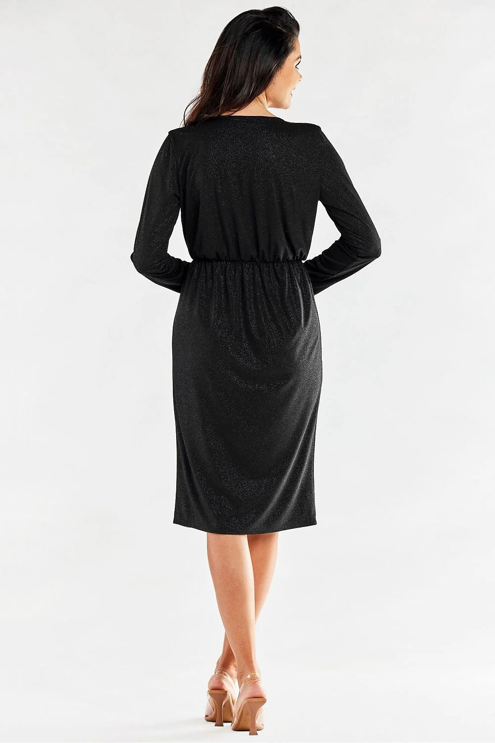 Robe de soirée élégante longue manches longues encolure V croisée taille ajustable tissu métallisé rouge vif femme