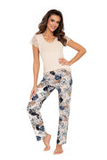 Pyjama Donna Femme Pyjama Deux Pièces Élégant Confortable Viscose Dentelle Coupe Classique Floral Beige Marine Bleu Taille Polonais Élasthanne 5% Viscose 95%