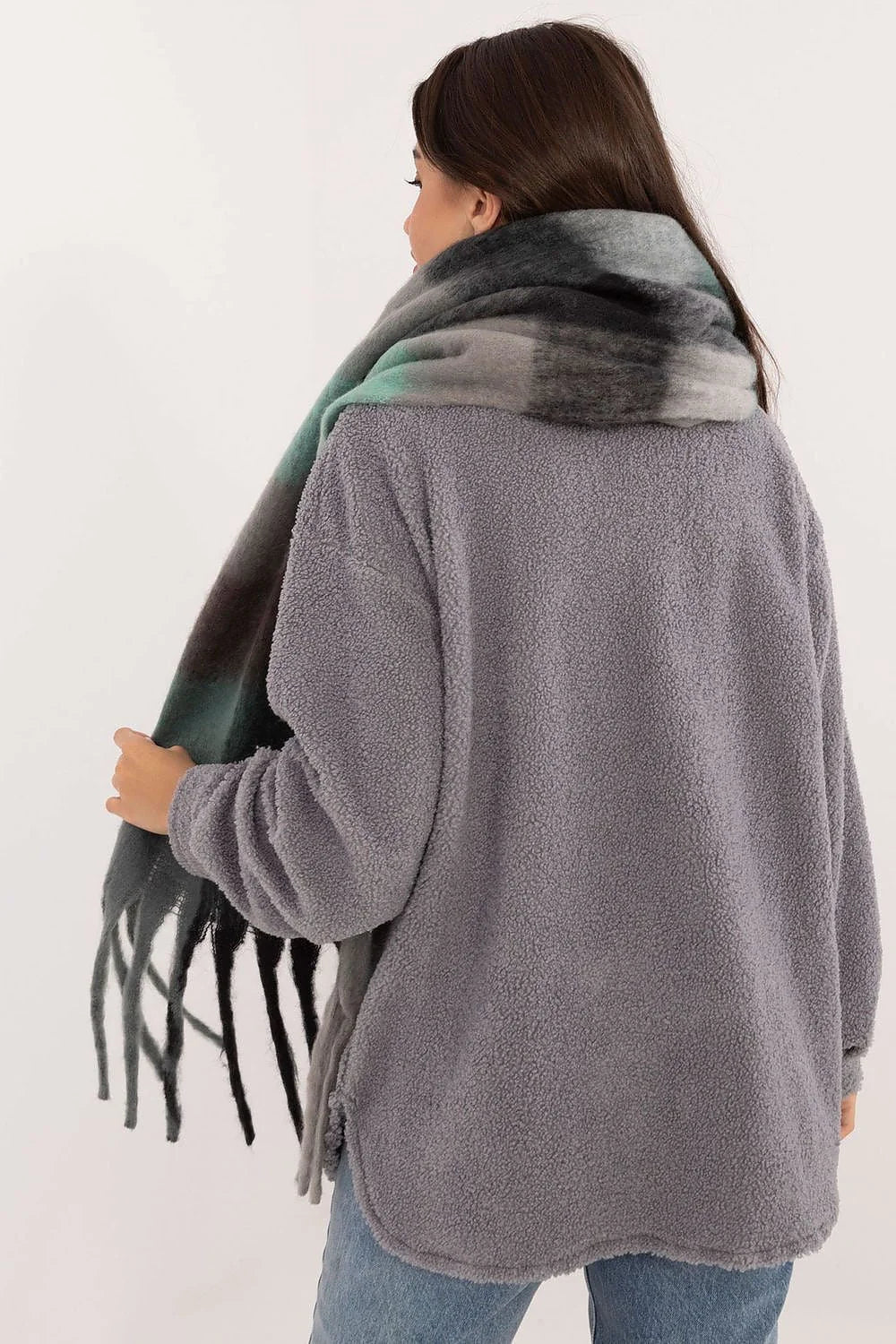 Écharpe en polyester classique à carreaux pour femme, motifs dégradés vert gris noir, franges décoratives, polyvalente et élégante
