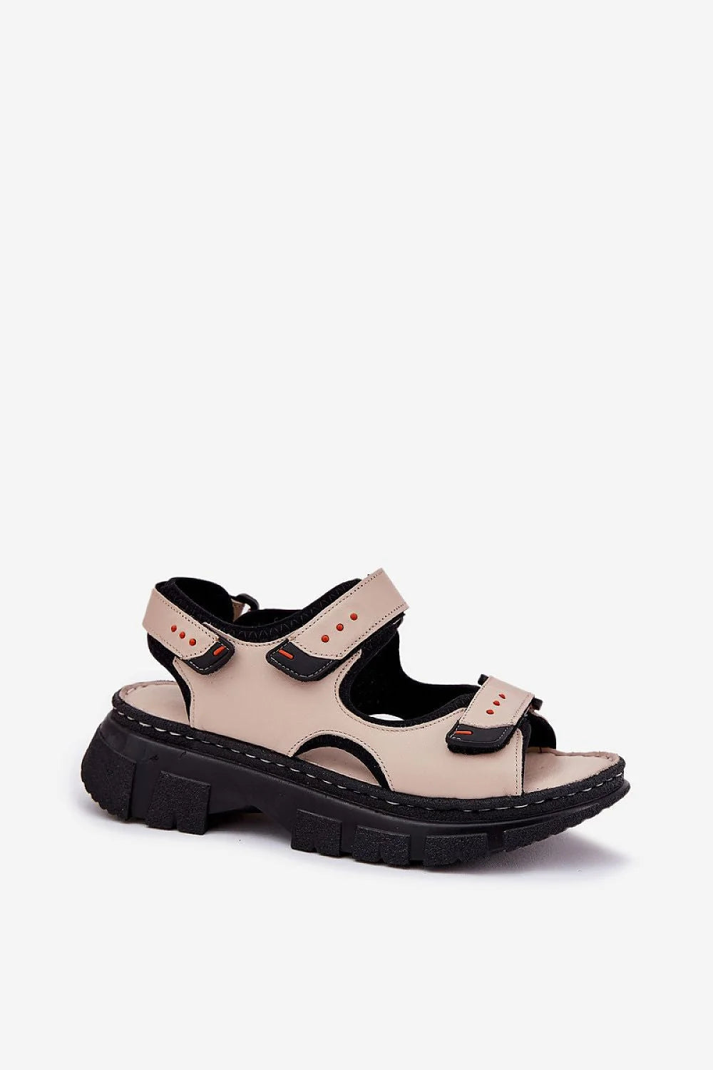 Sandales femmes style sportif cuir naturel velcro ajustables confort quotidien outdoor beige noir orange
