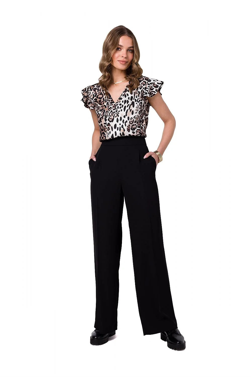 pantalon femme taille haute palazzo fuchsia magenta jambes larges pinces modelantes plis avant poches latérales crêpe léger tombé fluide élégant