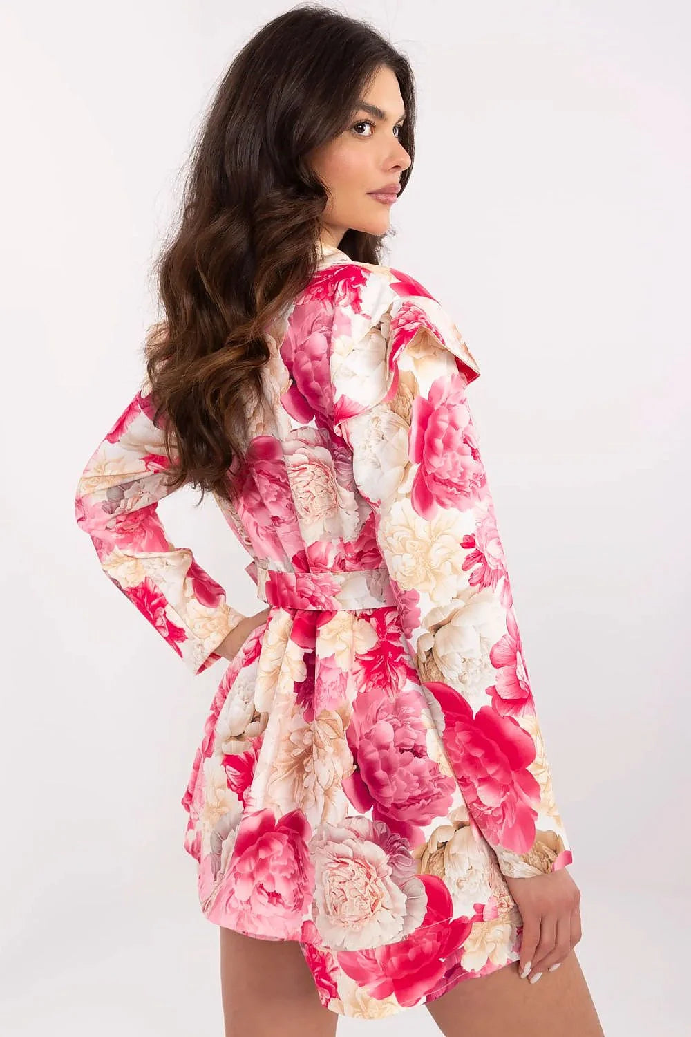 Combinaison femme florale élégante longueur mini ceinture dorée polyester viscose ruffles épaules occasions spéciales été style moderne audacieux