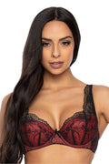 Soutien-gorge féminin rembourré style sexy dentelle noire et rouge corseté mousse bretelles ajustables dos maille élastique